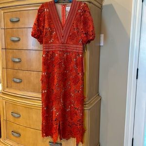Cut out beautiful burnt orange midi lace dress